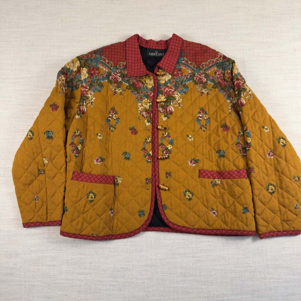Carole Little Petites Vintage Quilted Floral Toggle Jacket Mustard Yellow
